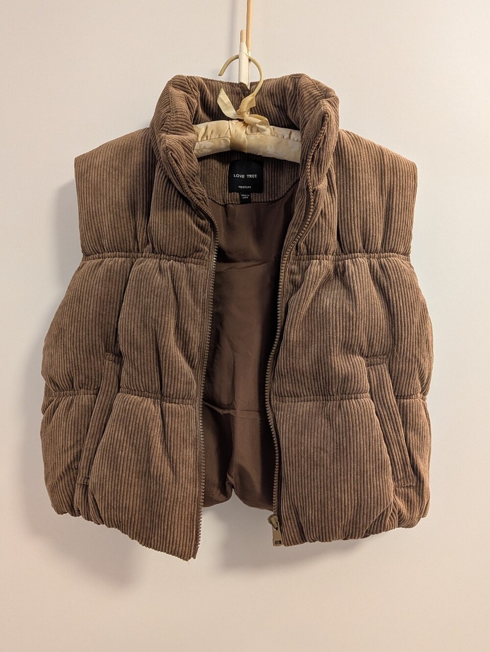 LOVE TREE Brown Corduroy Puffer Vest